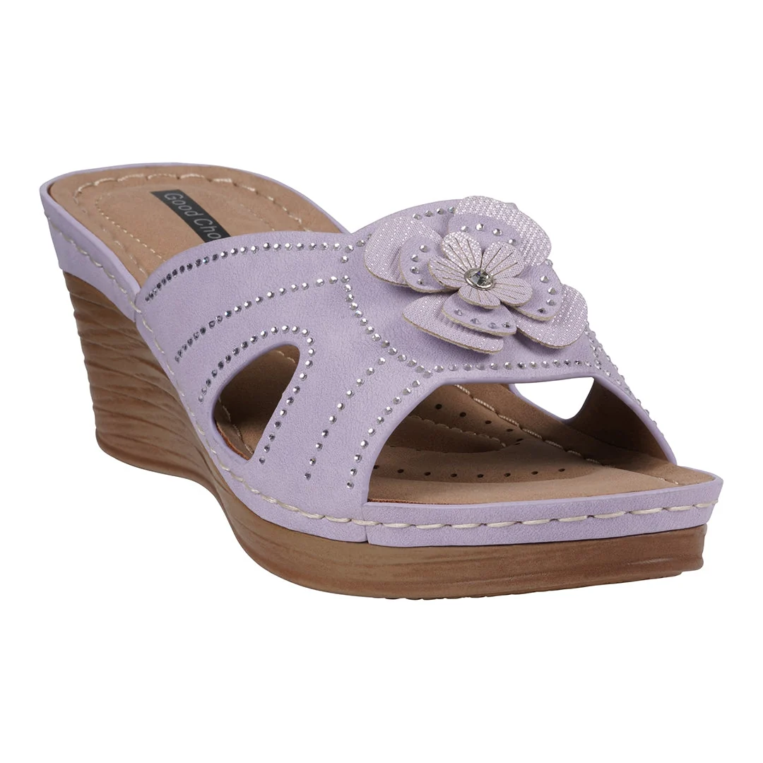 Artisan Women's Fiora Lilac Floral Wedge Sandals Flexible