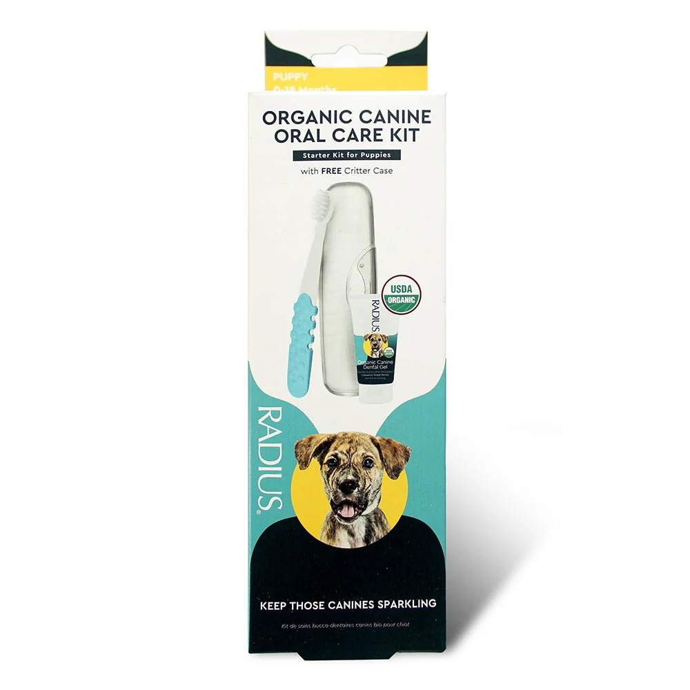 Safe Radius Pura Naturals Firm Bristles Adult Dog Pet Toothbrush and 8 Oz Tooth Gel Kit Recyclable