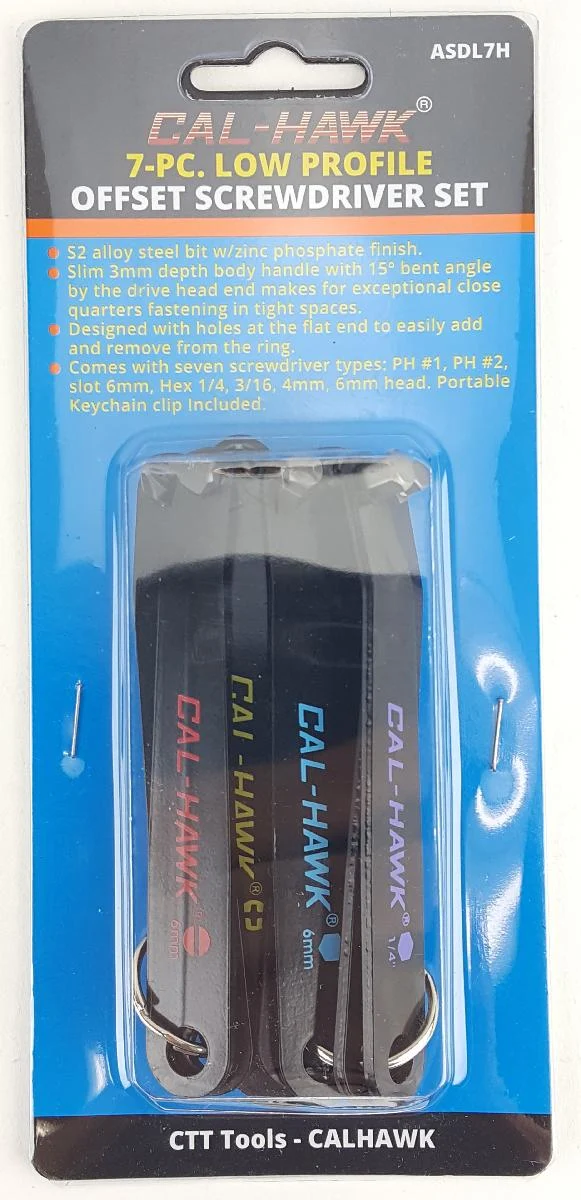 Premium Material 7 Pc Low Profile Offset Screwdriver Set - Philips Flat Hex with Ring Holders Carefully Designed