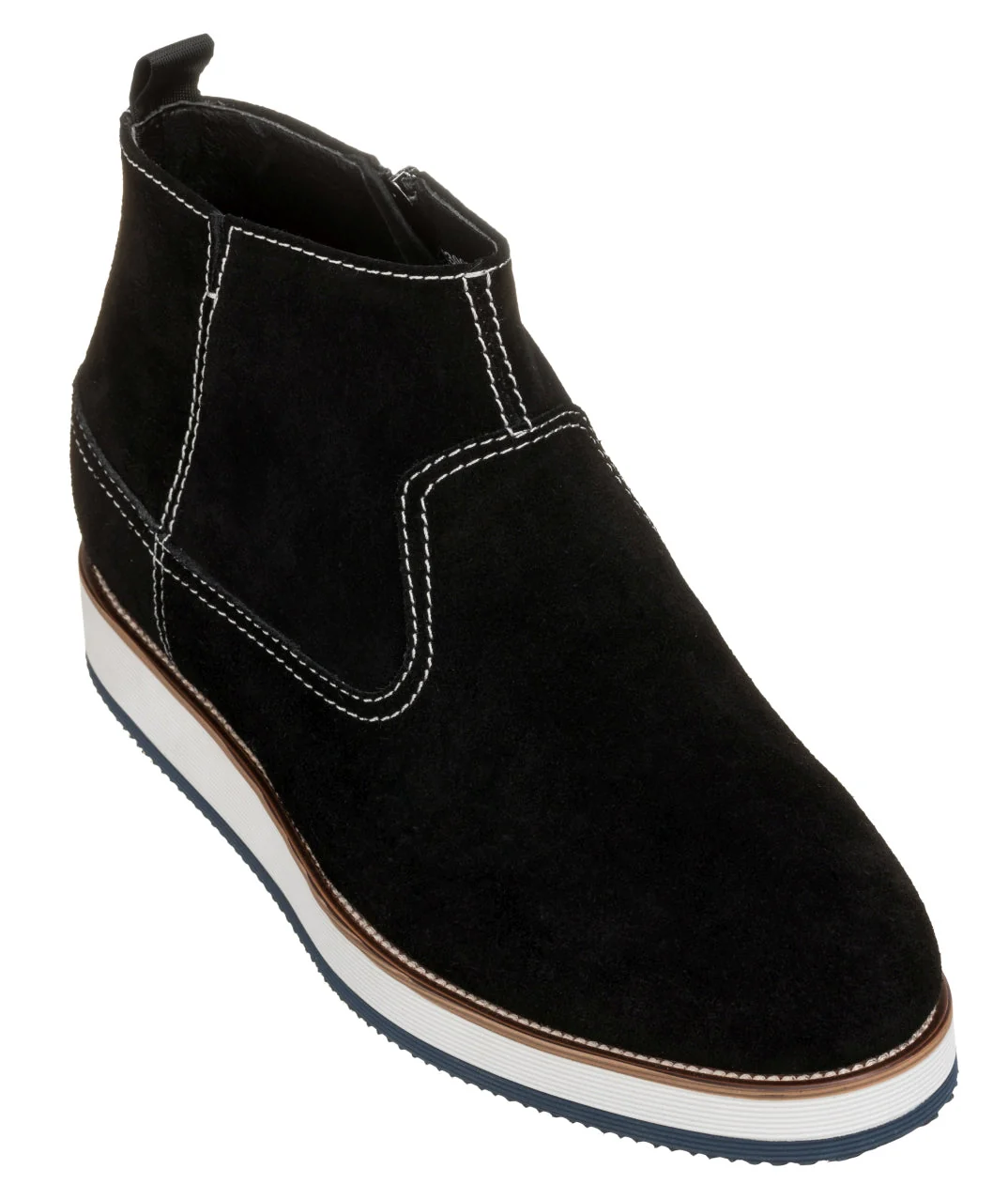 Advanced CALTO - Y30021 - 3 Inches Taller Nubuck Black - Zipper Boots Practical