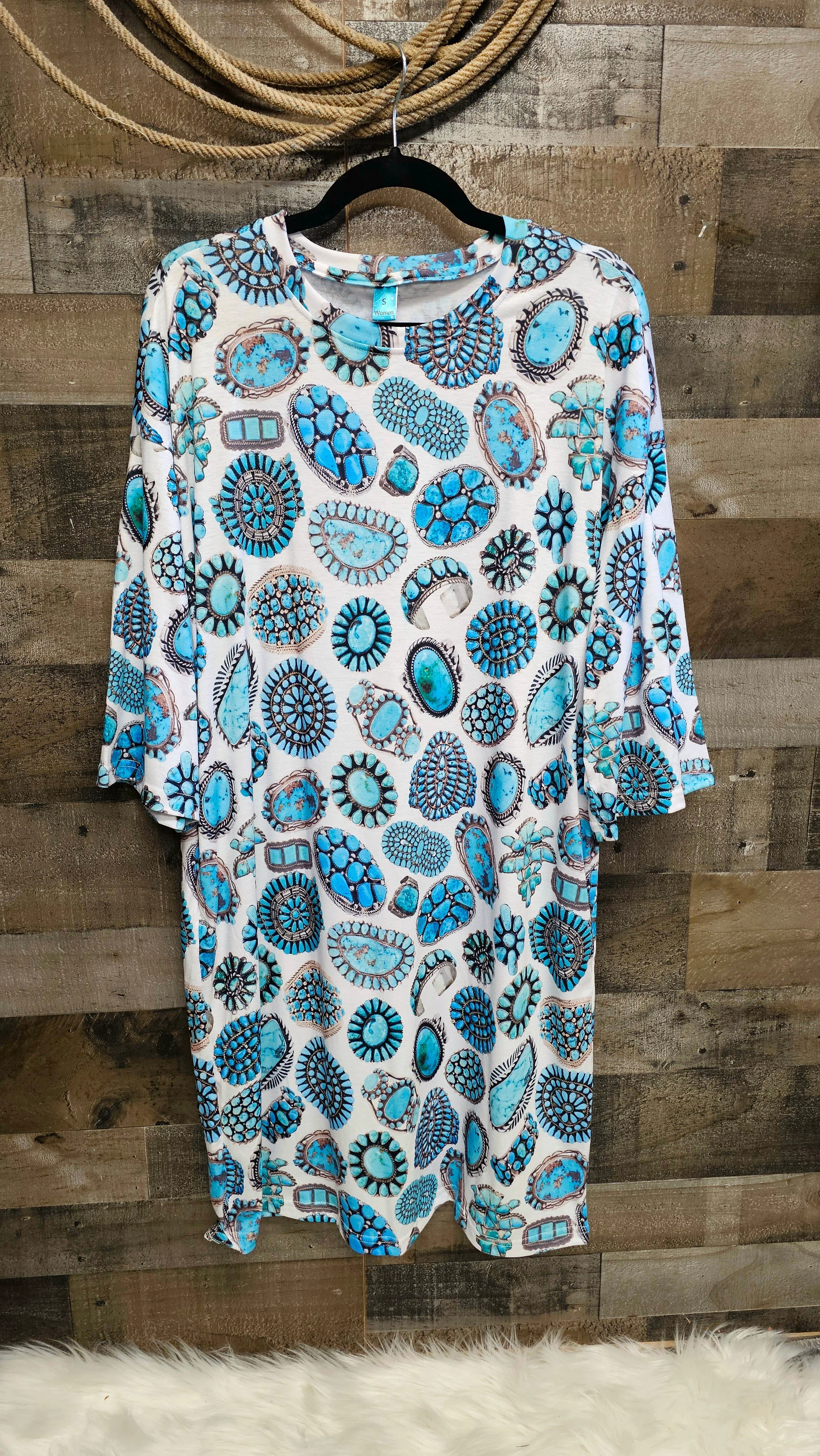 Modern Baha Ranch Turquoise Crazy Oversized Sleep Shirt Pure