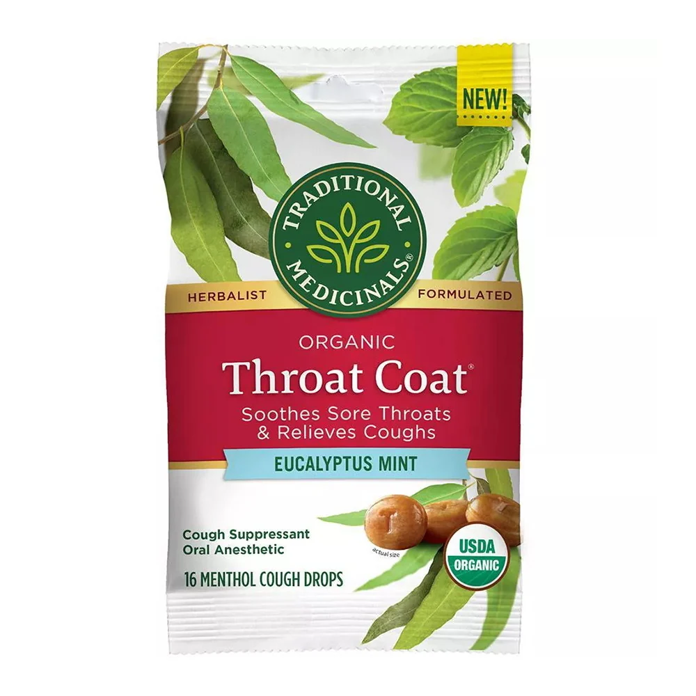 First-Class Traditional Medicinals Organic Throat Coat Cough Drops Eucalyptus Mint with Menthol 16 Ea Excellent