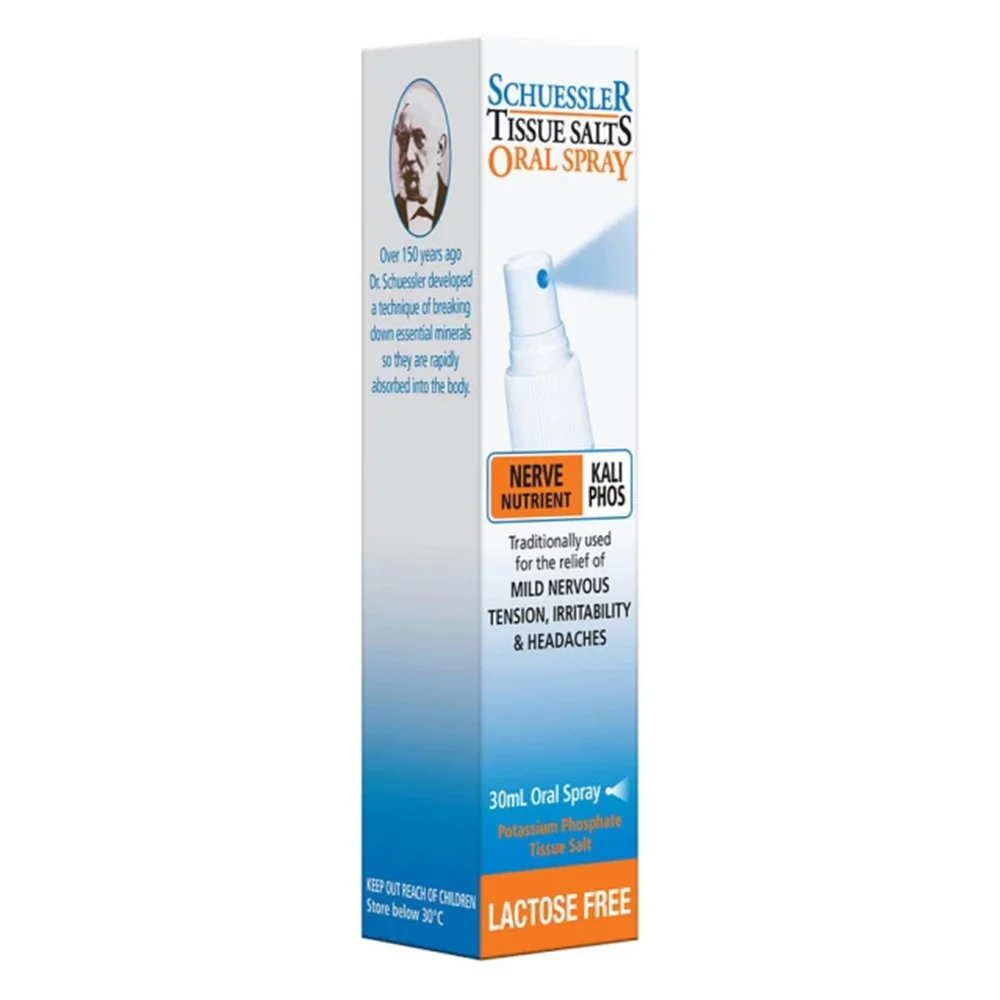 Professional Schuessler Tissue Salts Oral Spray Kali Phos Nerve Nutrient Relief of Mild Nervous Tension Irritability and Headaches 30ml Versatile