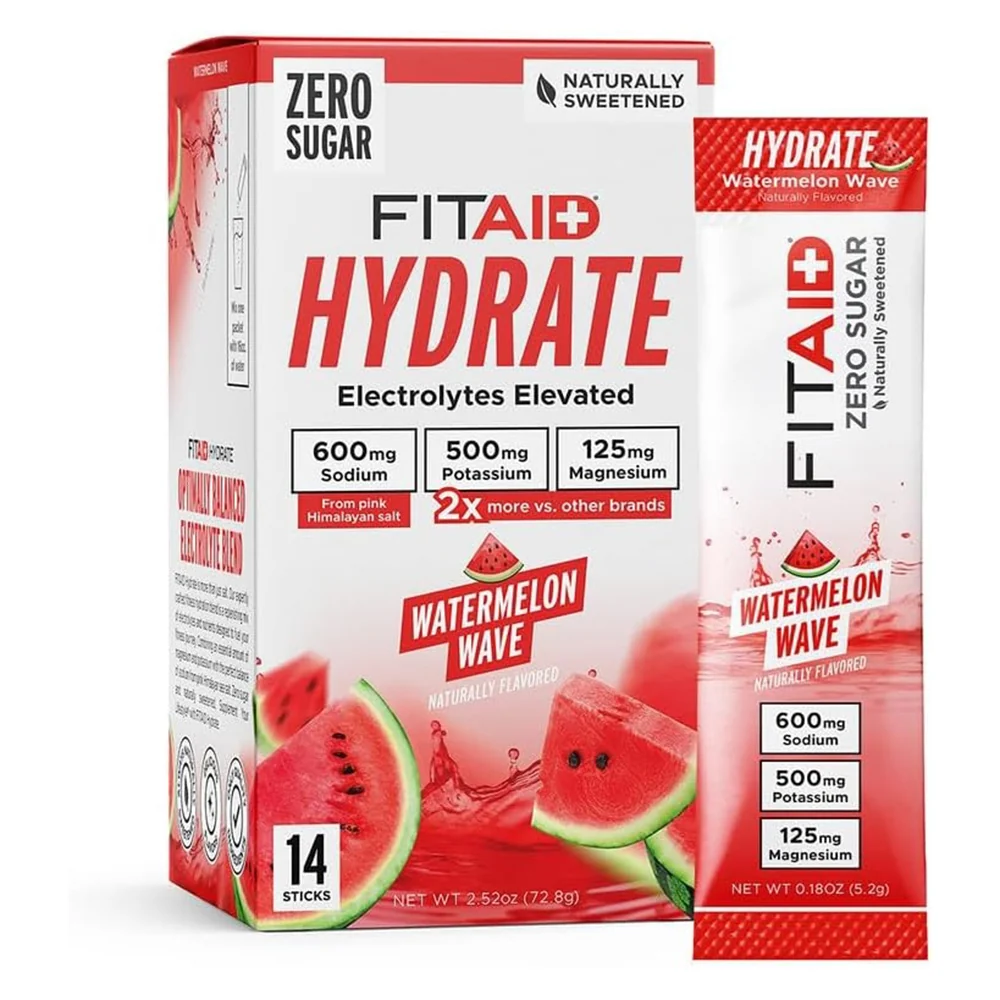 Next-Generation Fitaid Hydrate Watermelon Wave Sticks for Faster Rehydration and Electrolyte Balance 0.18Oz 5.2g 14Ea Efficient