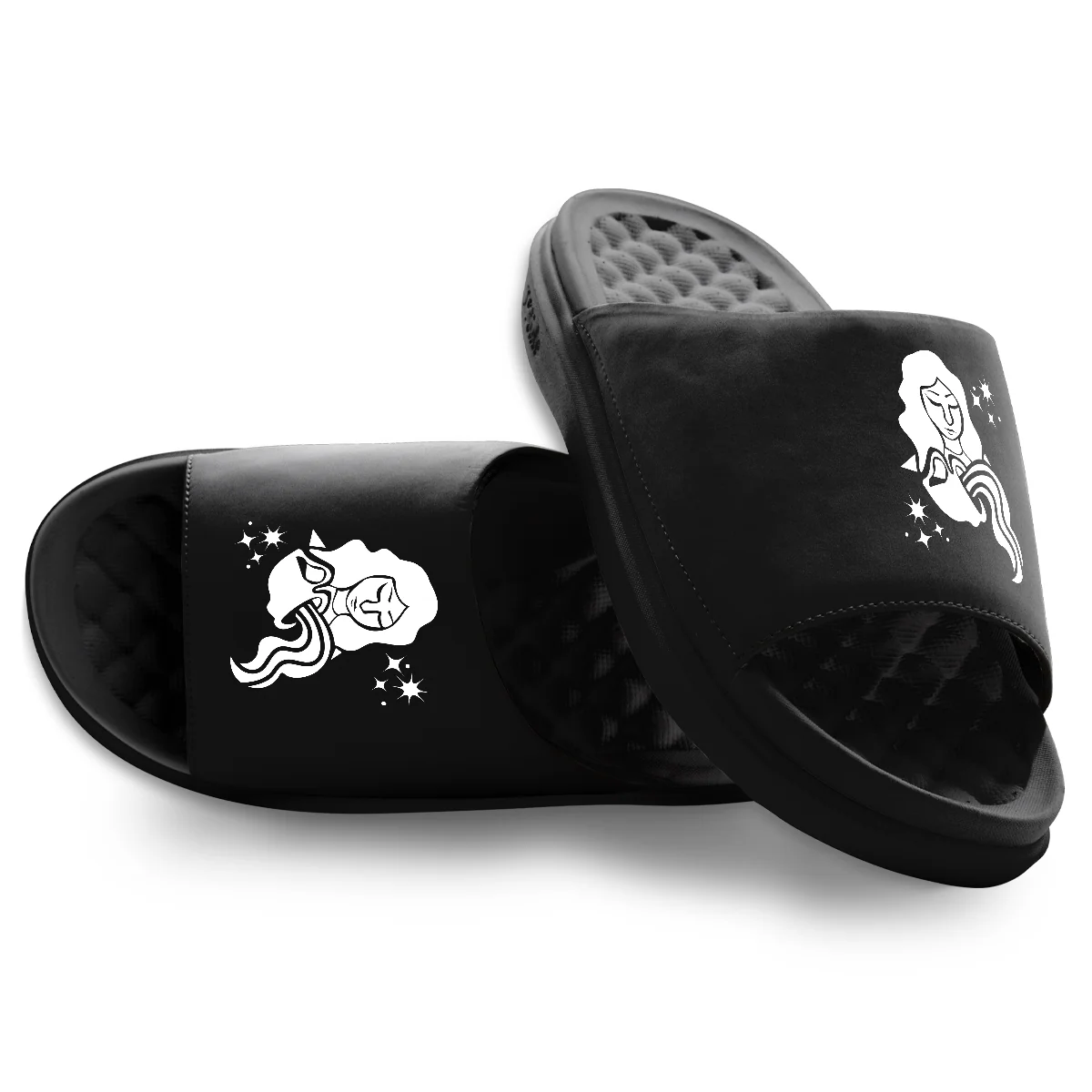 Clean Aquarius Zodiac Symbols Motive Slide Sandals Excellent