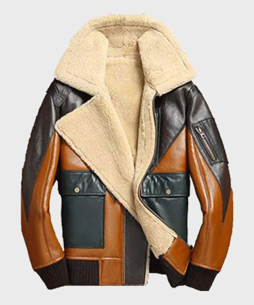 Fine Crafted Mens Shearling Sheepskin Bomber Leather Jacket Premium