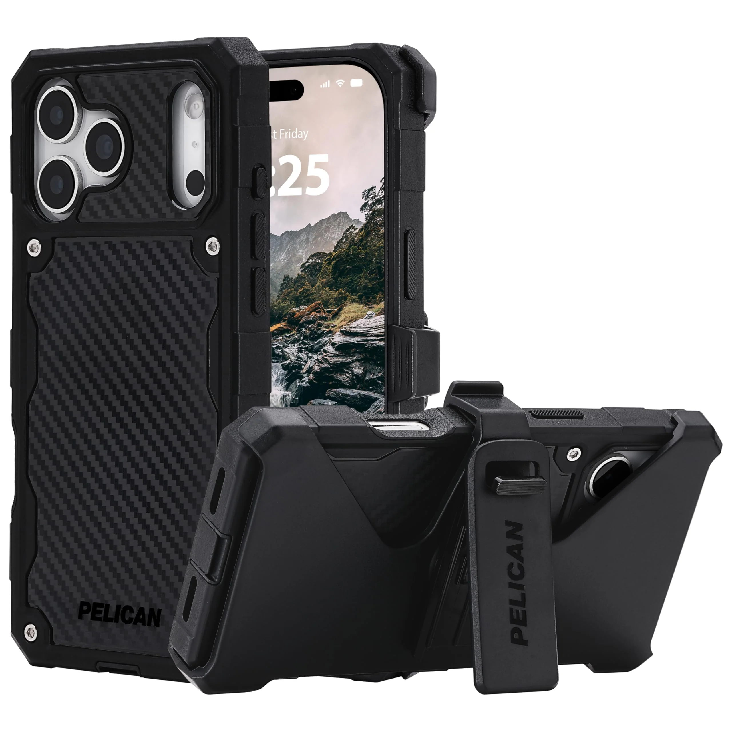 Casual Pelican Shield iPhone 17 Pro Max Case Compatible with MagSafe Rugged Phone Case w 21ft Military-Grade Drop Protection - Heavy Duty Phone Cover w Belt Clip Holster for iPhone 17 Pro Max - Carbon Reliable