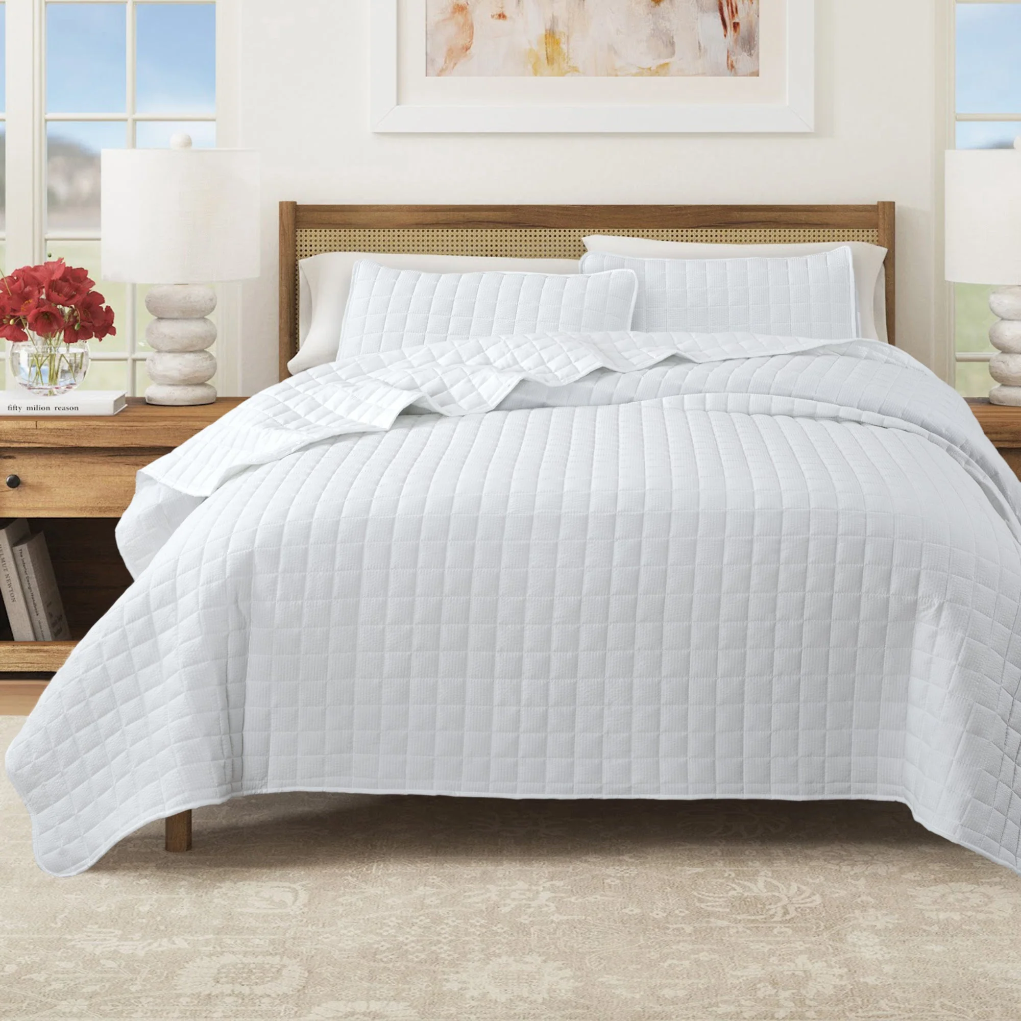 High-Grade Box-Stitched Seersucker Quilt Set - Seersucker Collection Fashionable