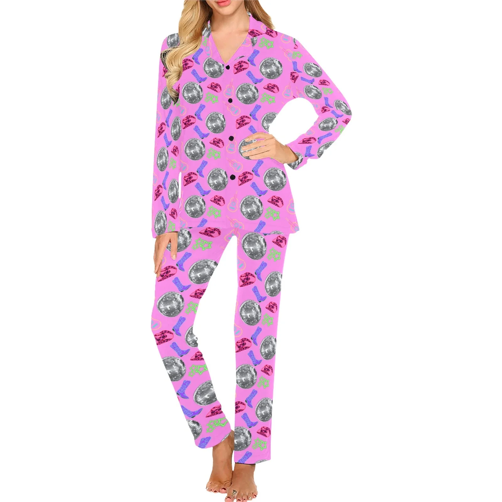 Convenient Disco Cowgirl Women's Western Pajama Set High-Quality