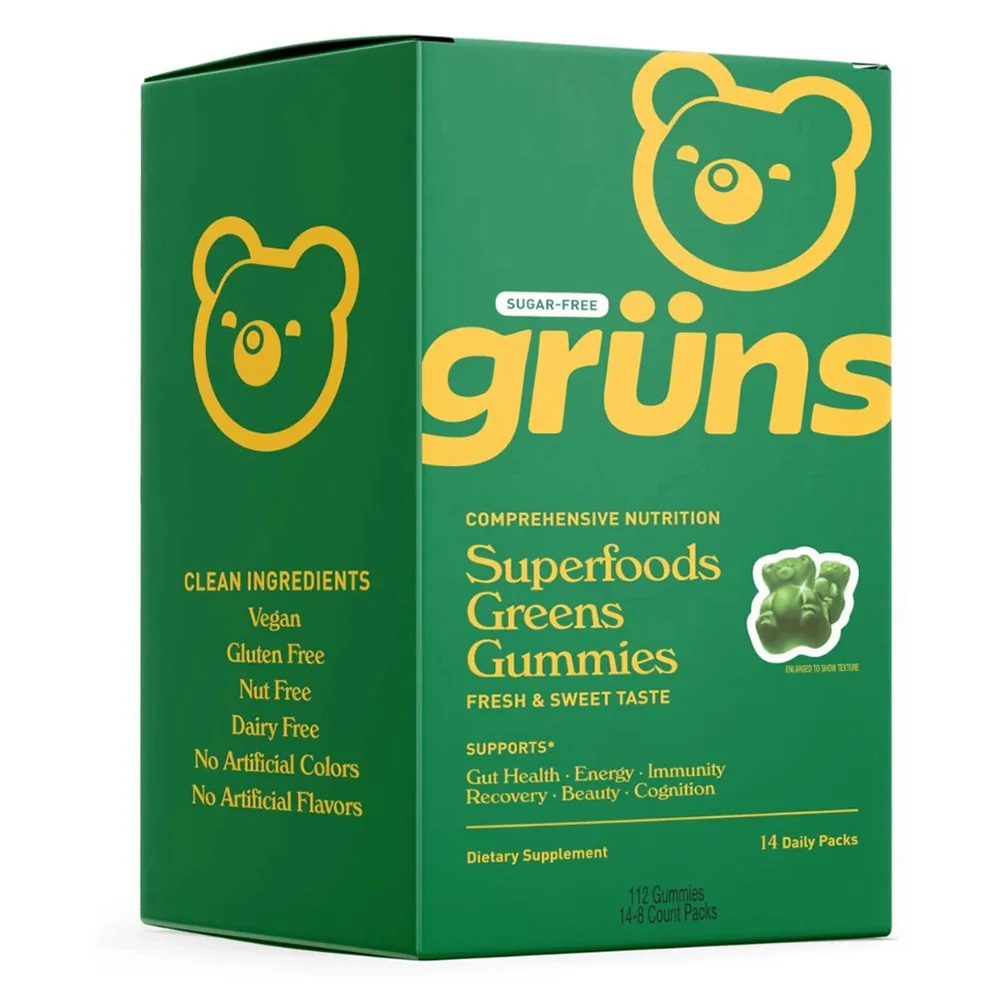 Powerful Gruns Superfoods Greens Gummies Sugar Fresh and Sweet Taste Support Gut Health and Immunity 14Ea Prestigious