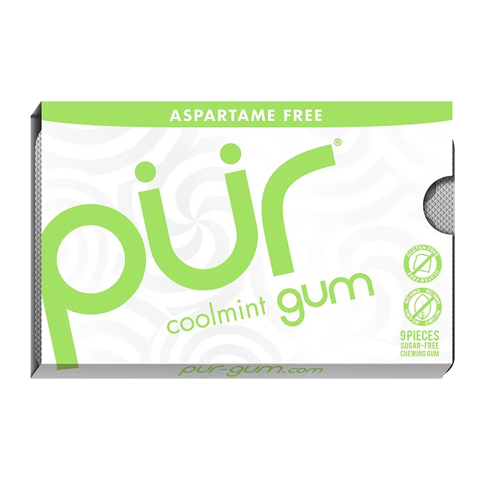Effective PUR Coolmint Sugar and Aspartame Chewing Gum for Oral Care 9Ea Eco-Friendly