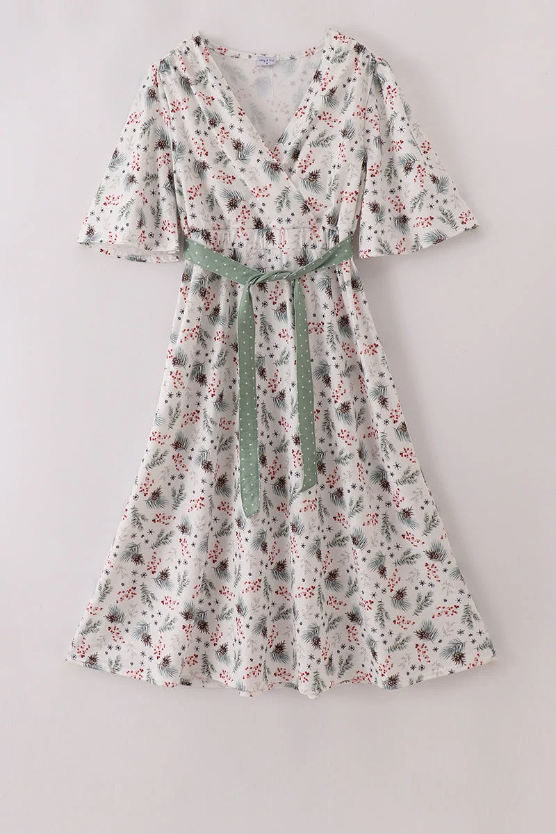 Contemporary Sage bow tie mom dress Enhanced
