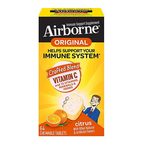 Fine Crafted Airborne Immune Support Supplement Chewable Tablets with Vitamin C Citrus 64 Ea Eco-Friendly
