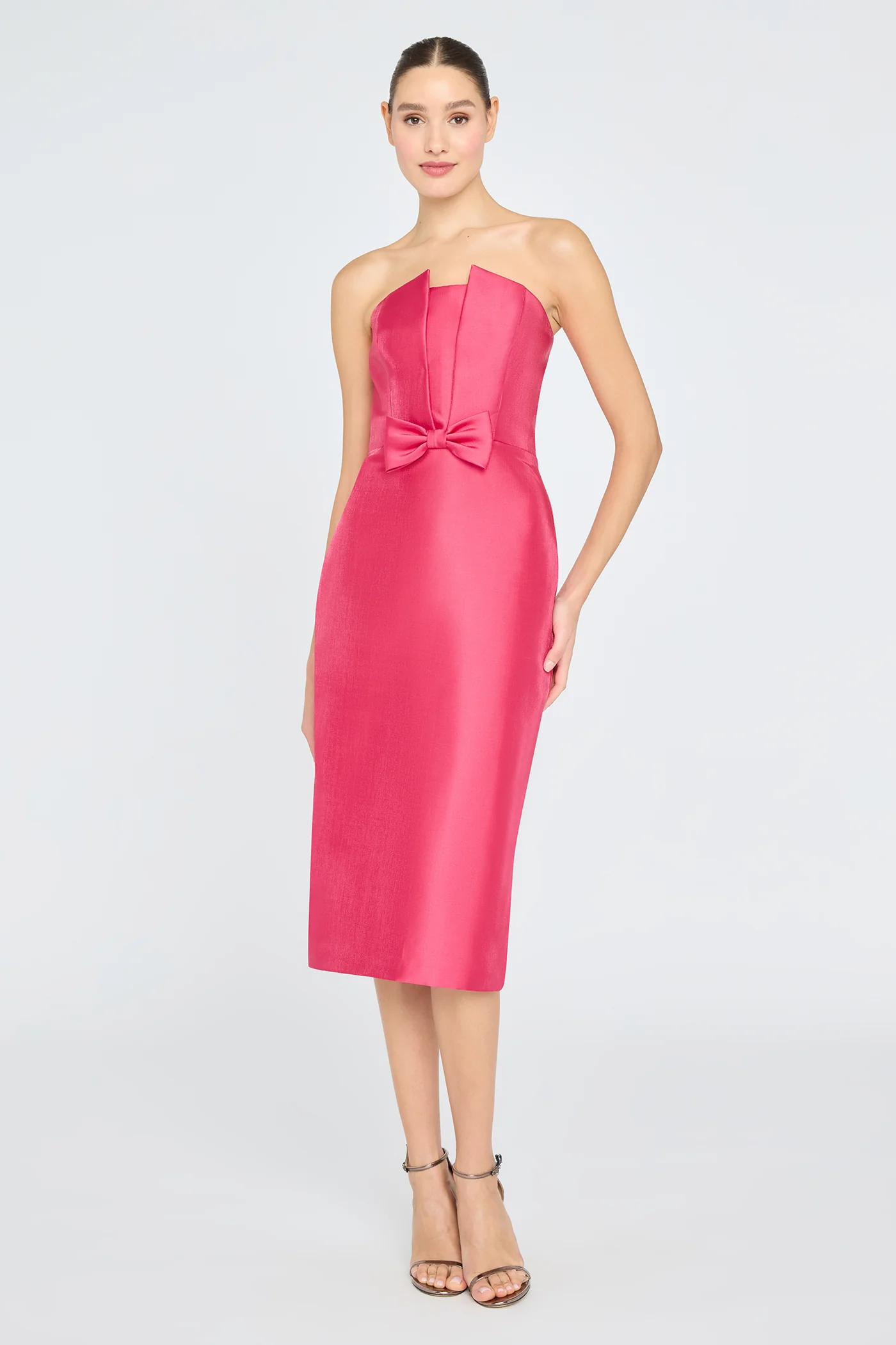 Traditional Theia Bridget Strapless Dress in Peony Practical