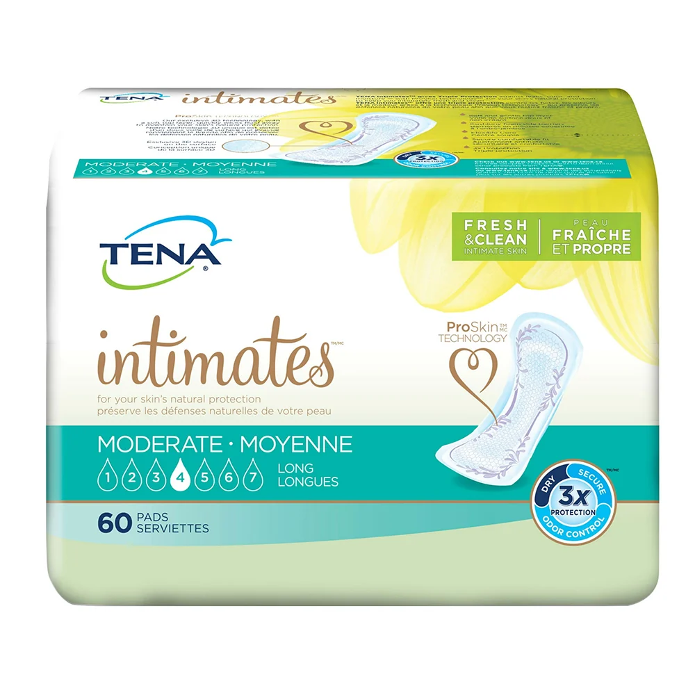 Powerful Tena Intimates Moderate Moyenne Long Natural Protection Pads Fresh Clean 60Ea Smooth