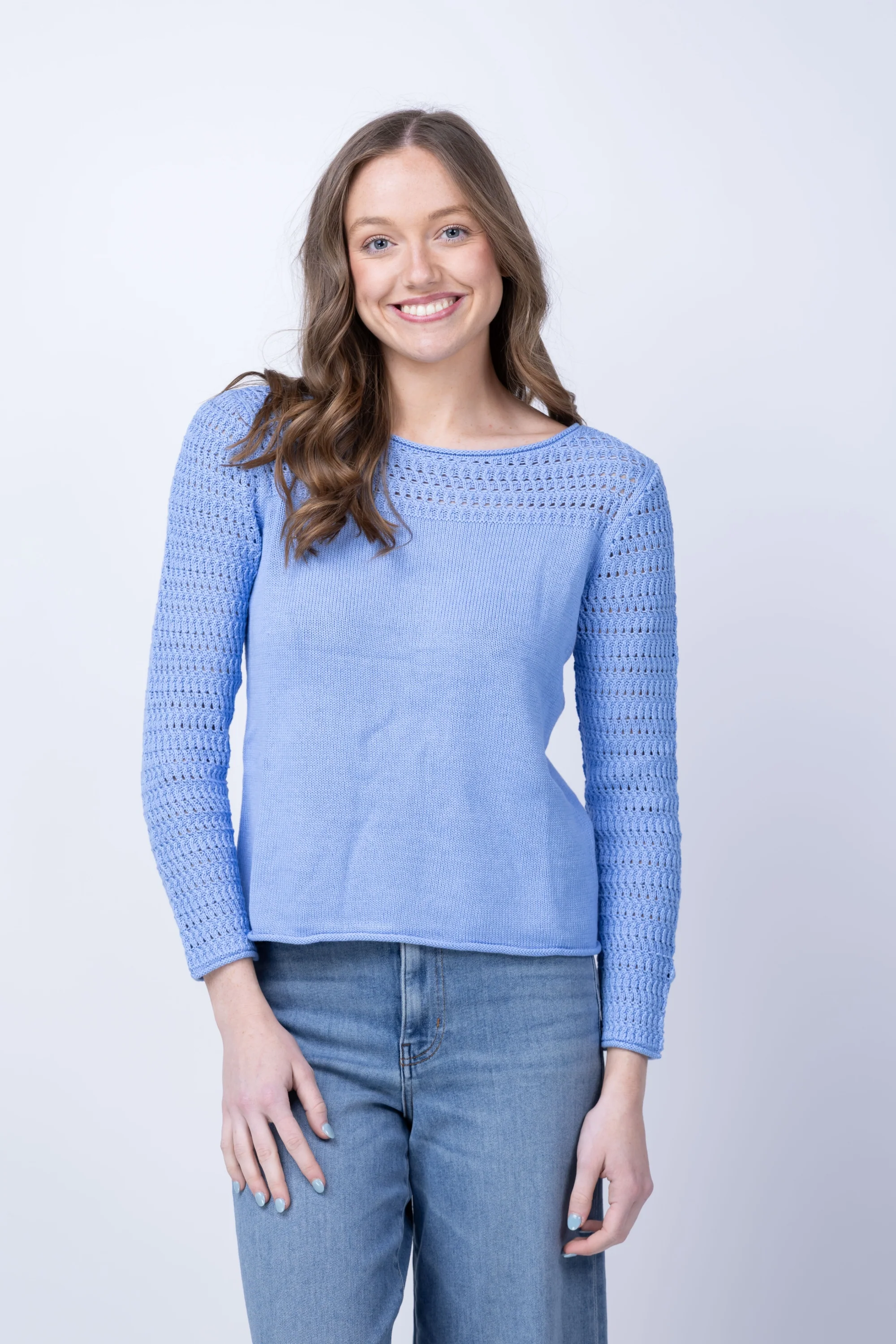Superior NIC ZOE Placed Pointelle Sweater in French Blue Crafted