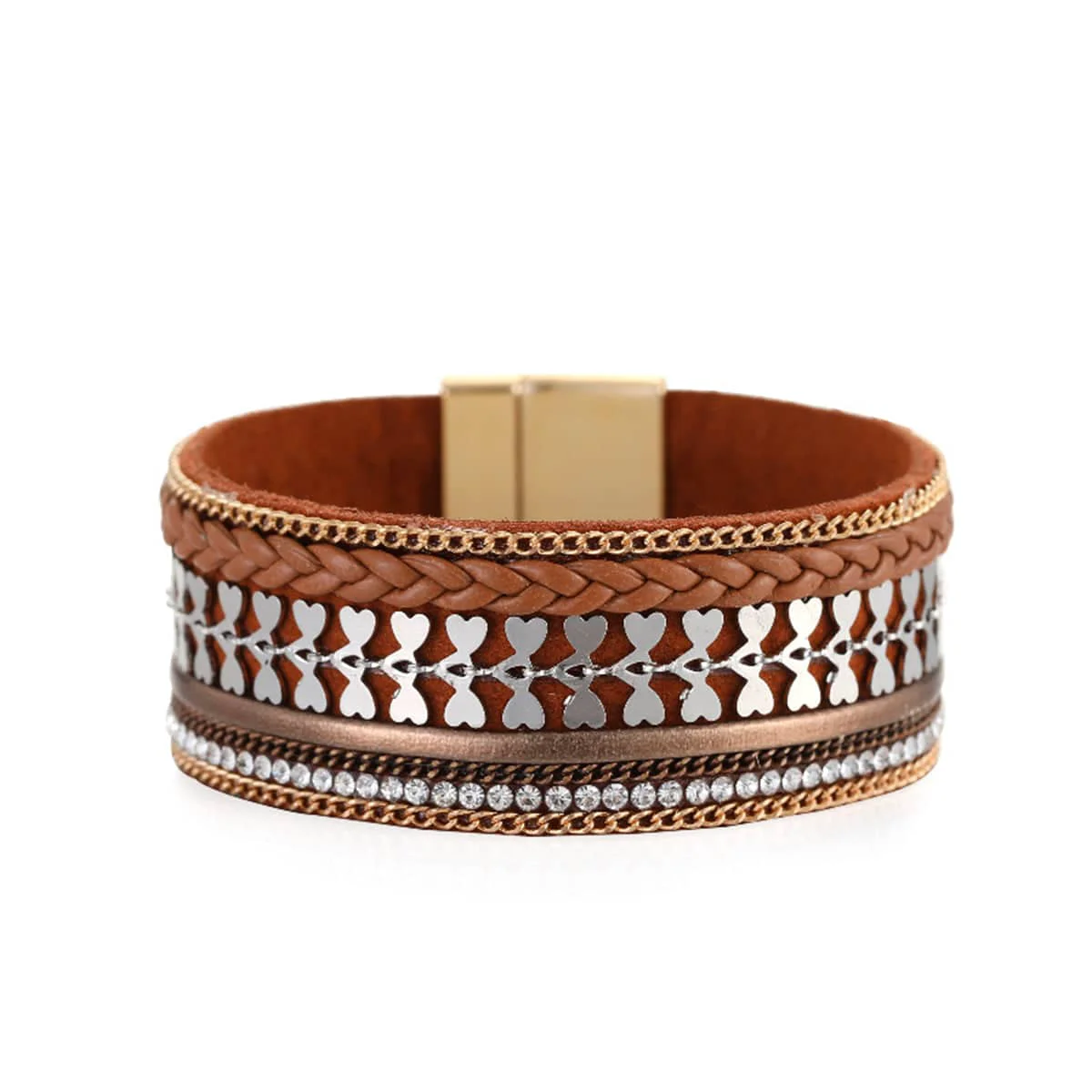 Certified Cubic Zirconia Brown Polystyrene Two-Tone Curb-Chain Heart Bangle Trusted