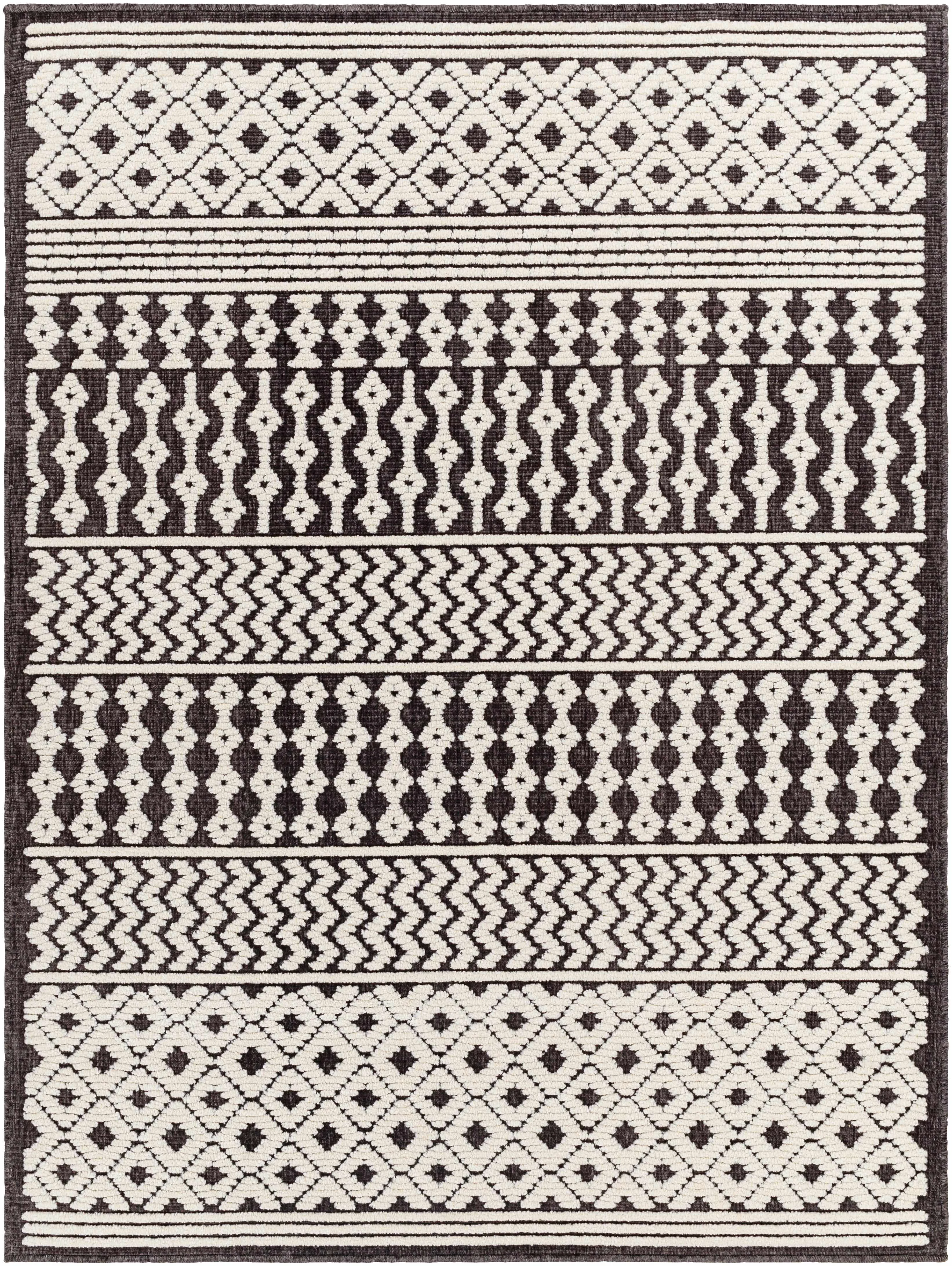 Recyclable Drago Black Trellis Washable Rug - Reusable