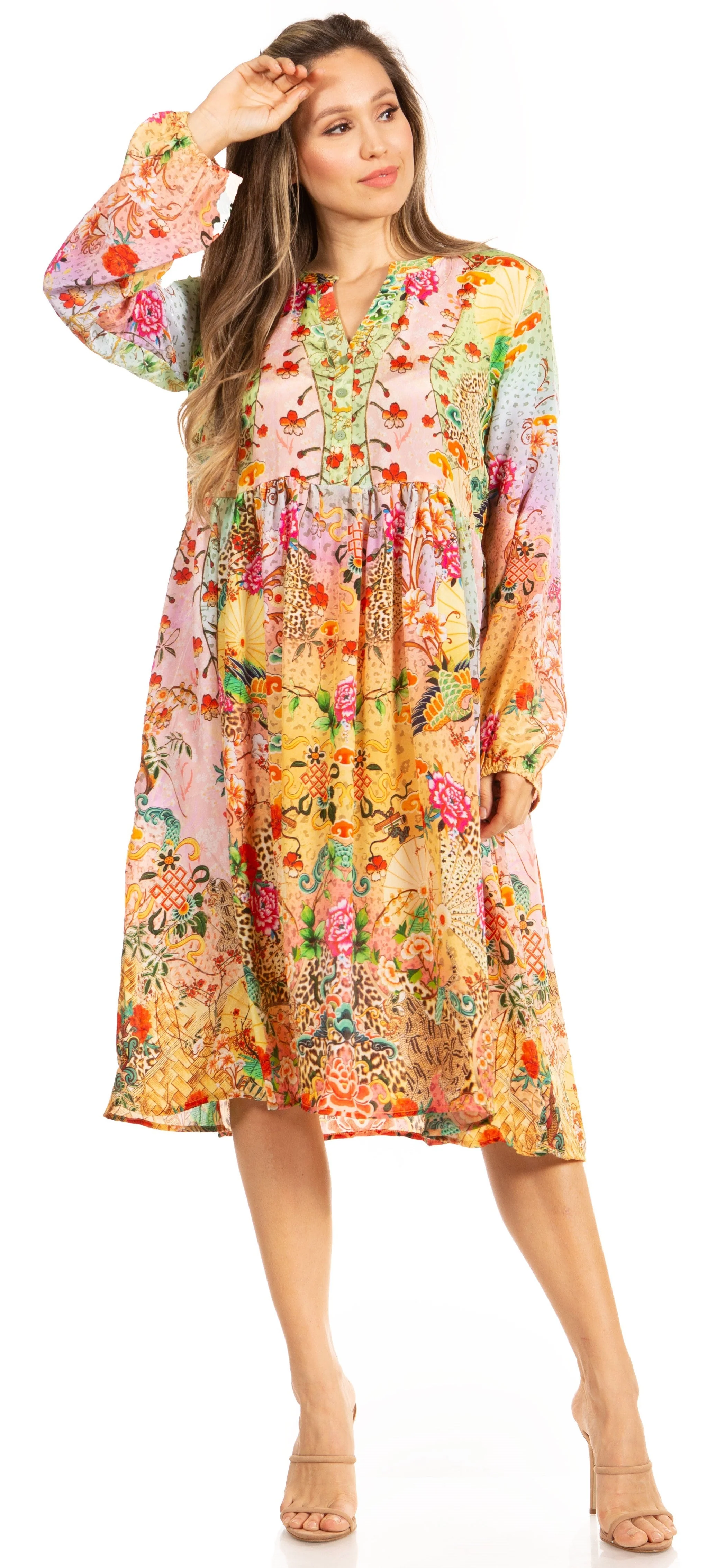 Smooth Look Chic in Sakkas Jules Women's Long Sleeve Floral Midi Dress Specialty