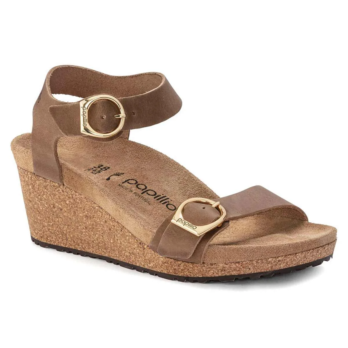 Dependable Birkenstock Women's Soley Oiled Leather Wedge Cognac Sandals Environmentally Friendly