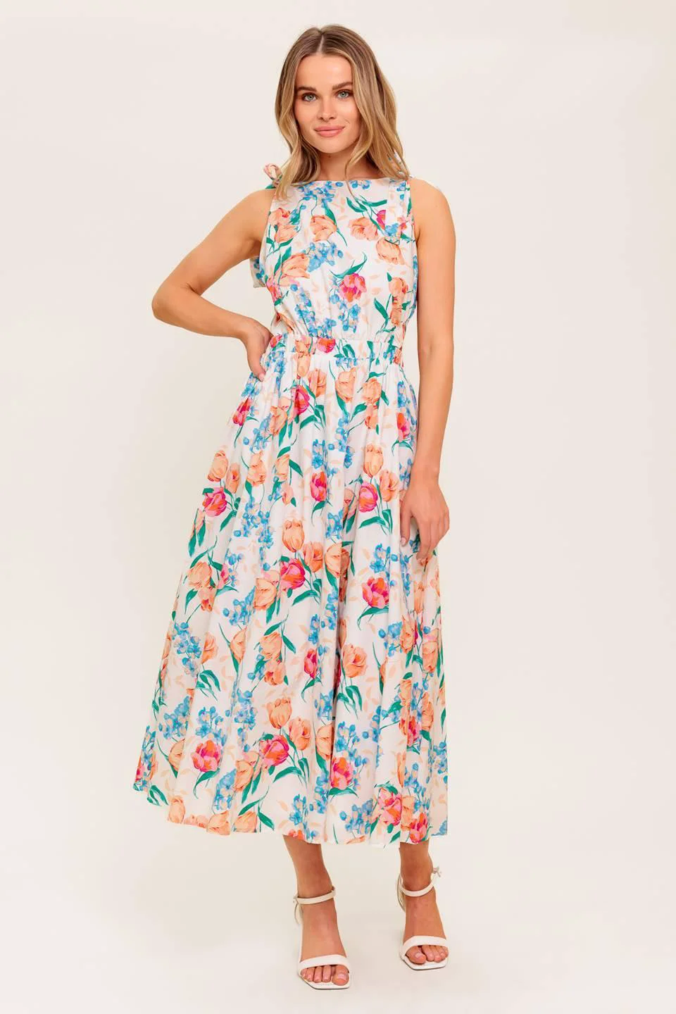 Clean Whispering Flora Woven Midi Dress Convenient