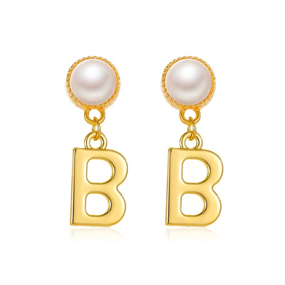 Relaxed Pearl Goldtone 'B' Ear Jackets Prestigious