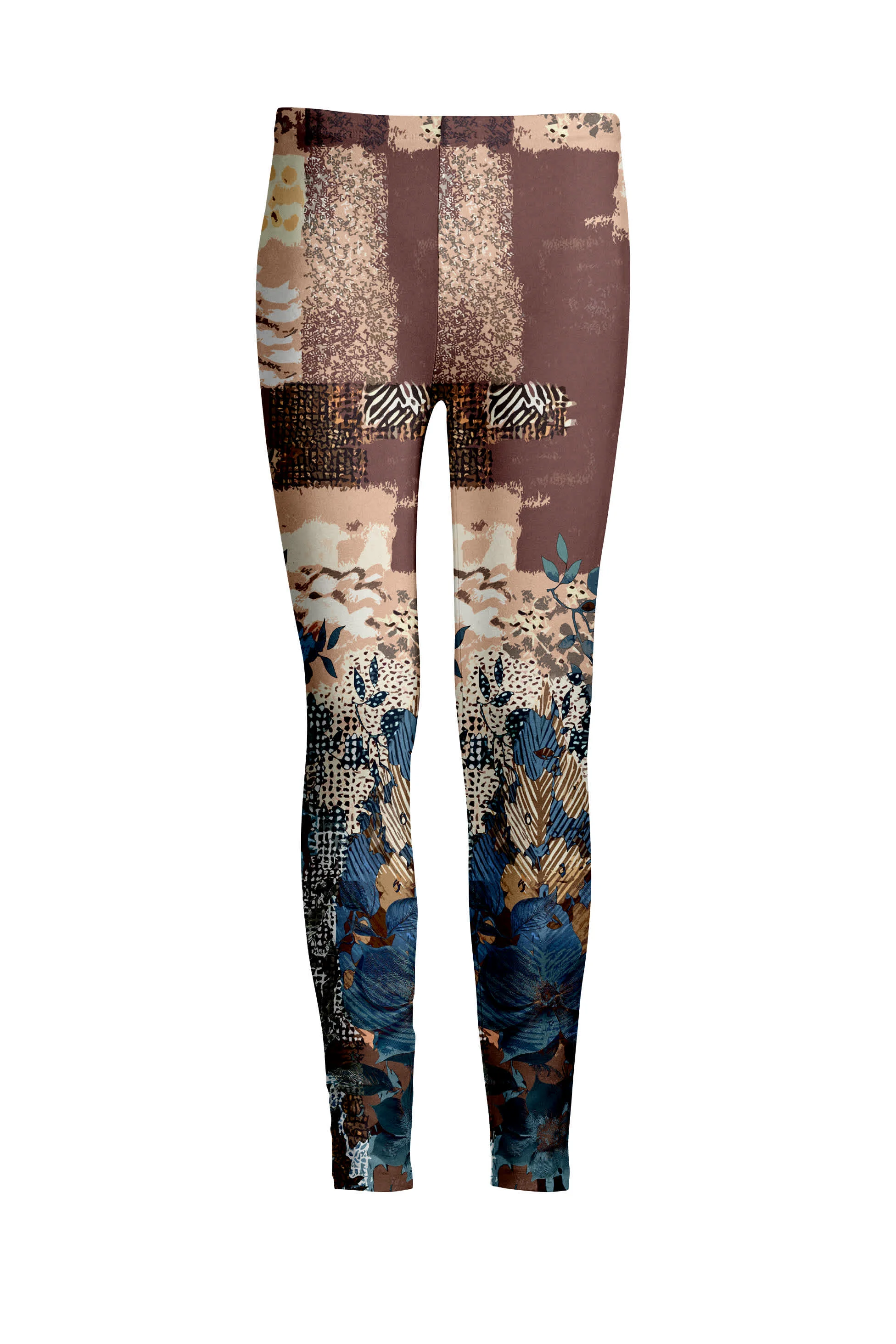 Solid Lily by Firmiana Women's Medium Rise Leggings Mauve and Blue Abstract Floral Smooth