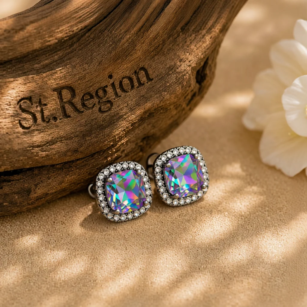 Advanced Purple Princess Crystal Blacktone Halo Stud Earrings Exceptional
