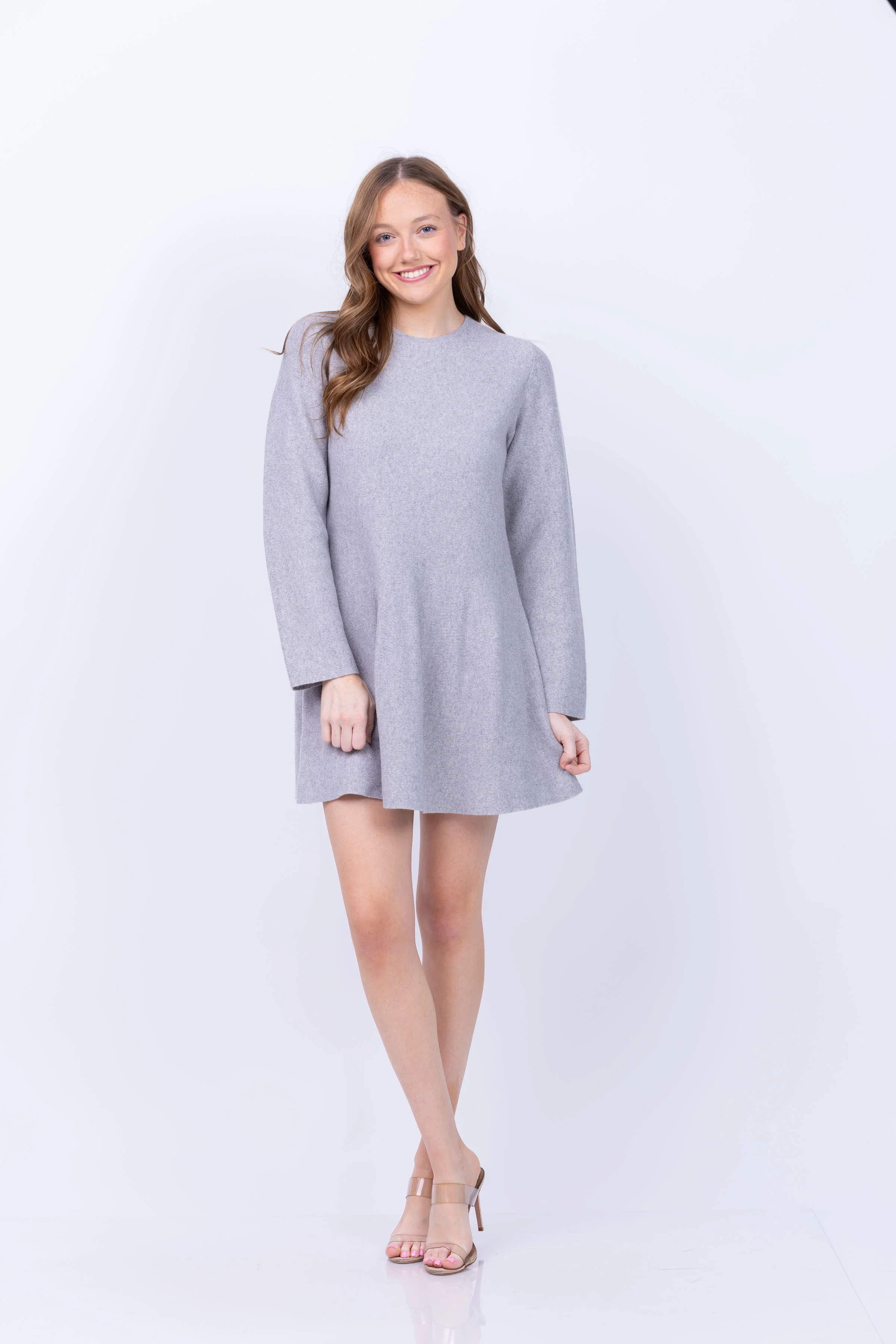 Innovative Theory Wool-Cashmere Flounce Minidress in Light Heather Safe