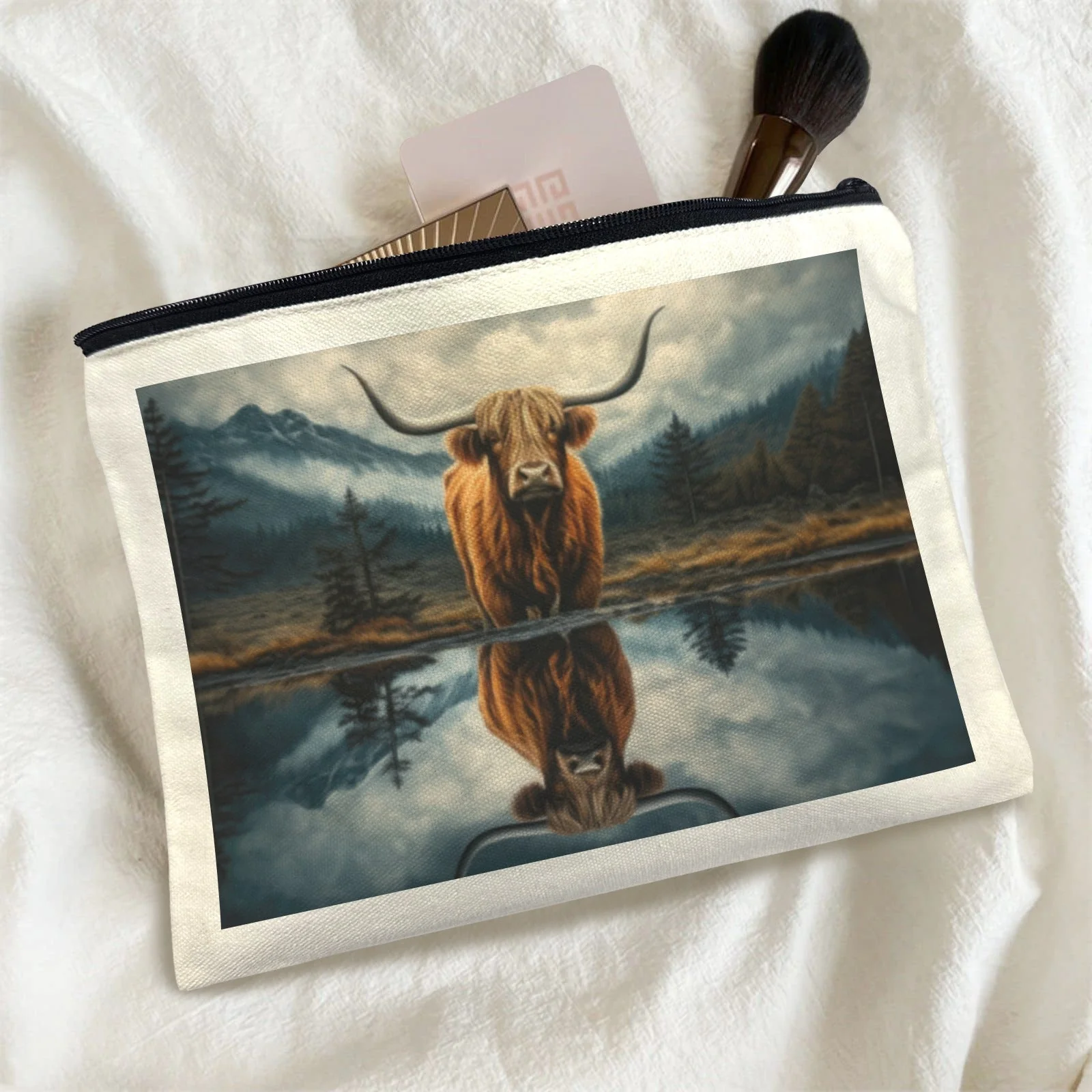 Original Baha Ranch Reflection Highland Cow Cosmetic Bag Made in America Refined