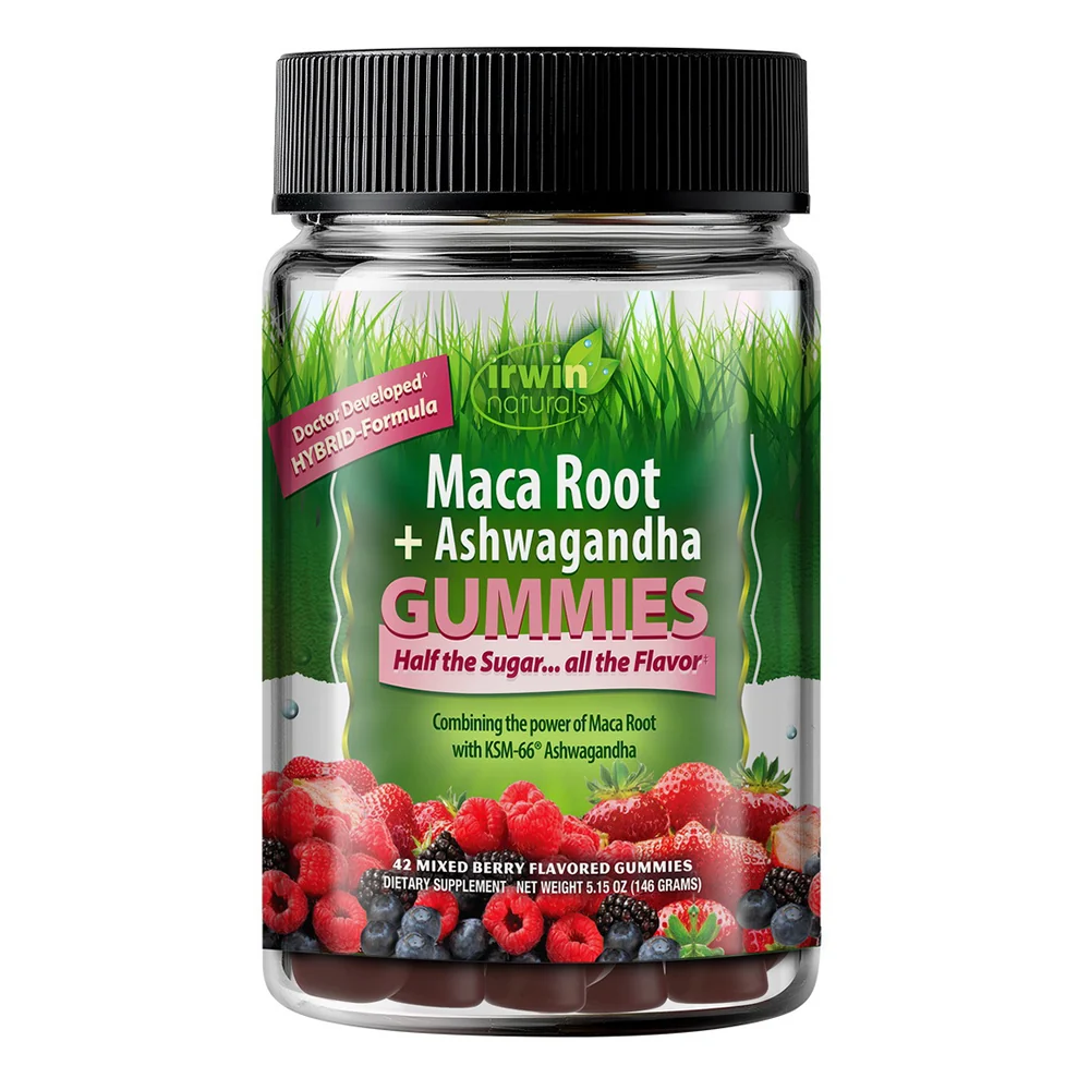 Refined Irwin Naturals Maca Root and Ashwagandha Gummies Infused with Fruit Flavors Support Calm Resilience 42Ea Advanced