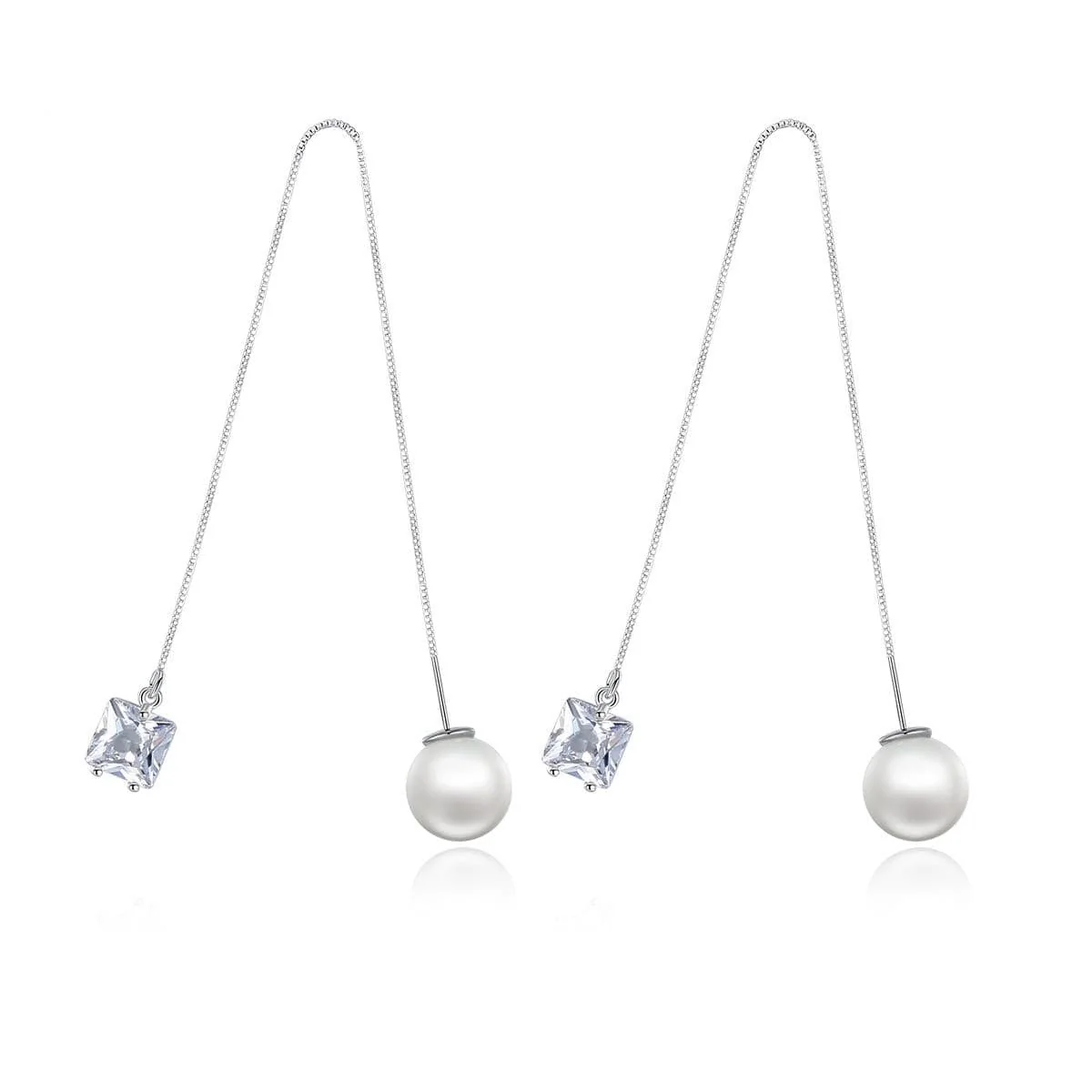 Carefully Designed Crystal Pearl Silvertone Cube Ear Threaders User-Friendly