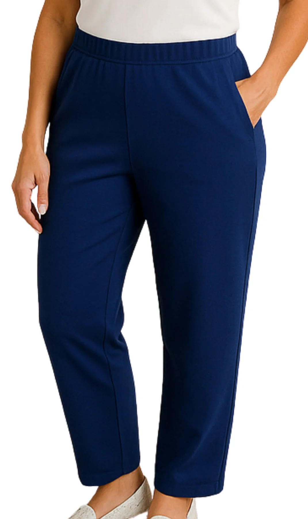 World-Class Women's Knit Pull on Pants - Cotton Blend with Flat Front waistband Classic