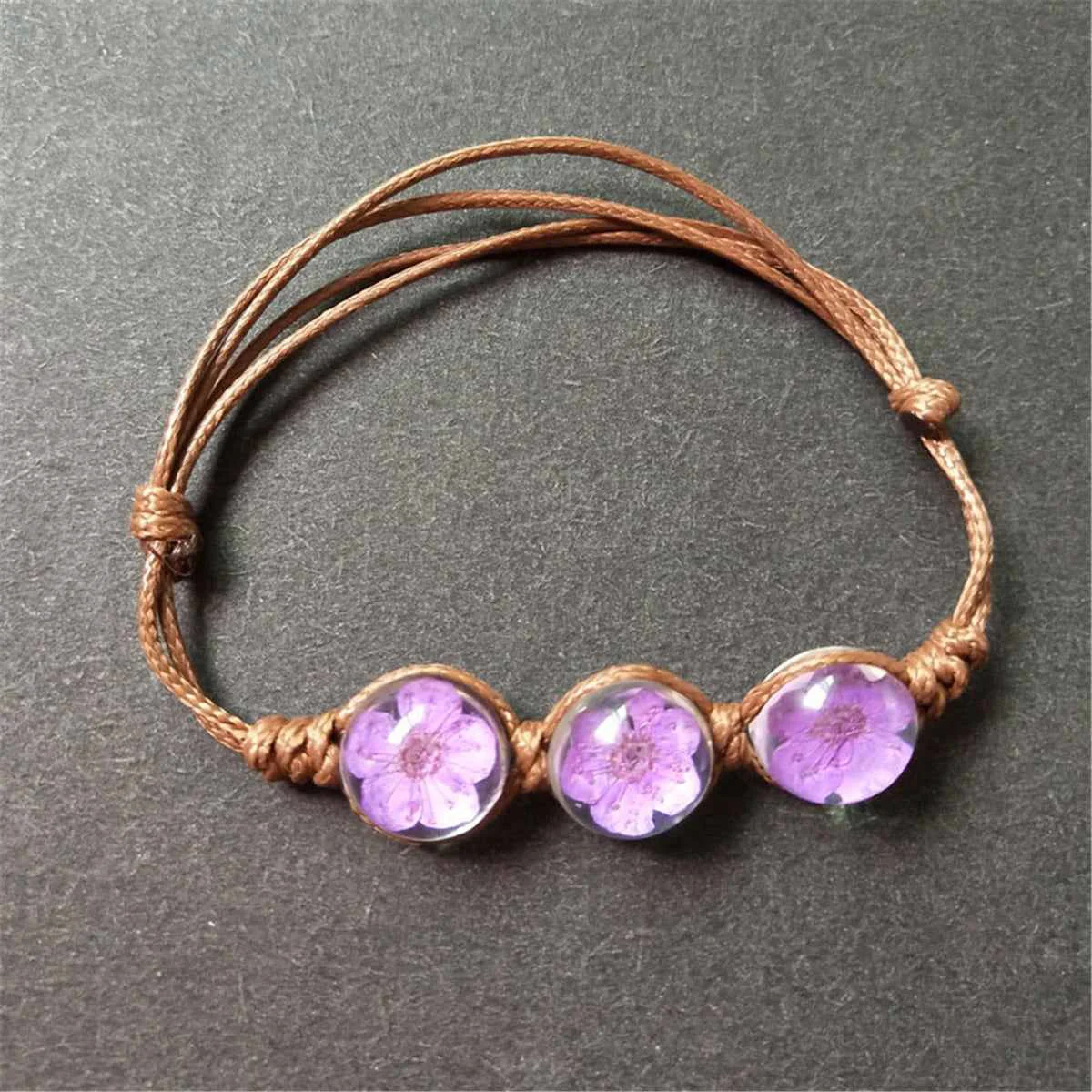 World-Class Triple Purple Peach Blossom Adjustable Charm Bracelet Versatile