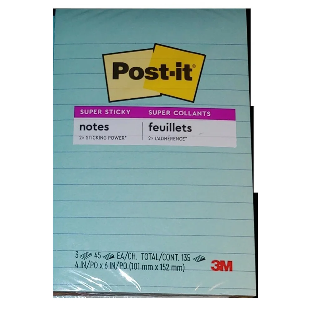 Efficient Post it Super Sticky Notes 3 Lined Sticky Note Pads 4 x 6 Inch 45 Sheets Per Pad 1 Ea Innovative