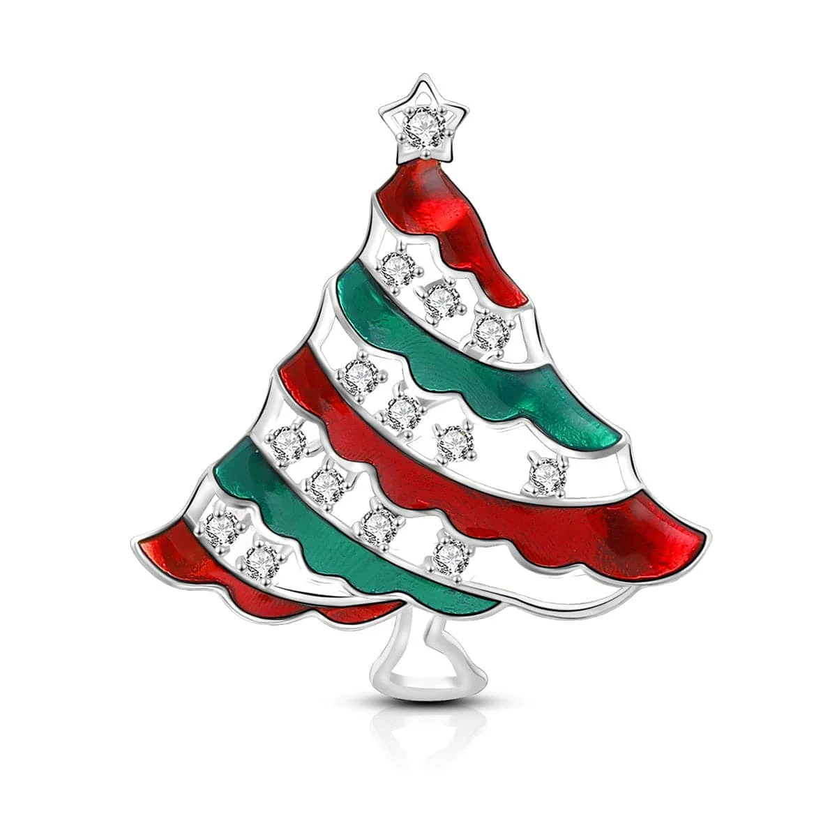Eco-Friendly Cubic Zirconia Silvertone Christmas Tree Brooch Breathable