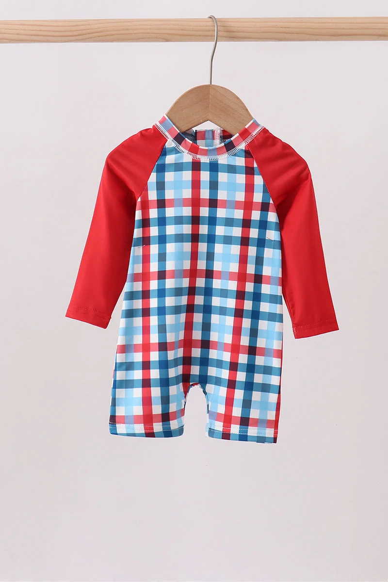 Casual Red plaid one-piece swimsuit Comfortable