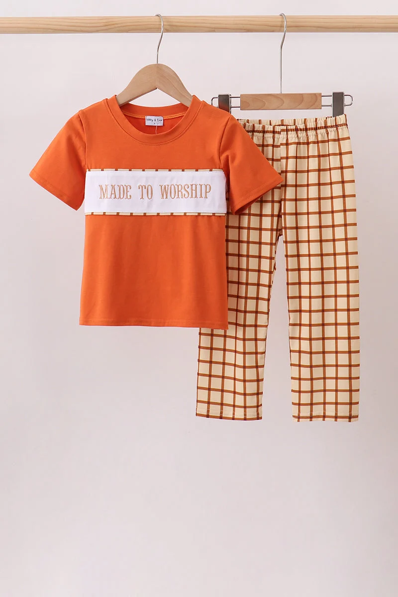 Exclusive Made to Worship Embroidery Grid Pants Set Original Design