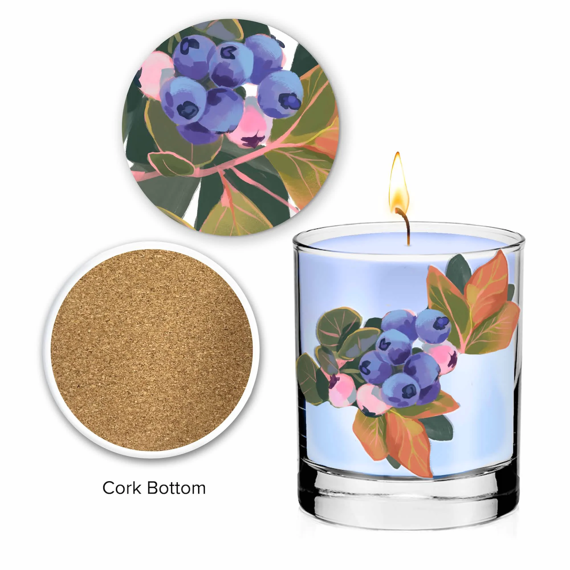 High-End Berry Branch - 11 oz Blueberry Candle Coaster Set Premium