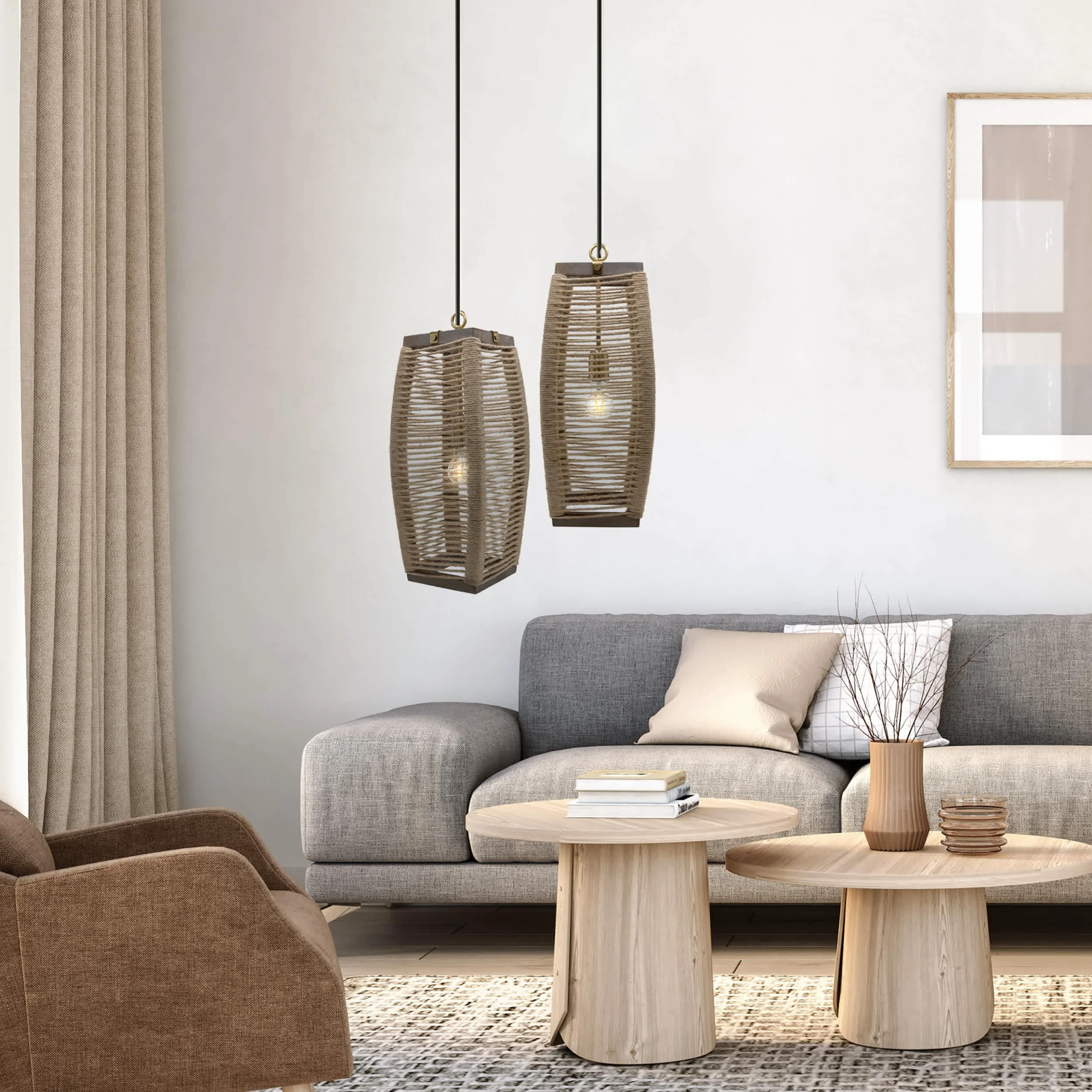 First-Class River of Goods Rope Wooden Hanging Lamp Verified