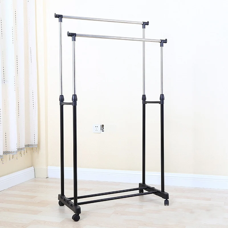 User-Friendly Heavy Duty Double Rail Portable Rolling Clothes Hanger Rack Authentic