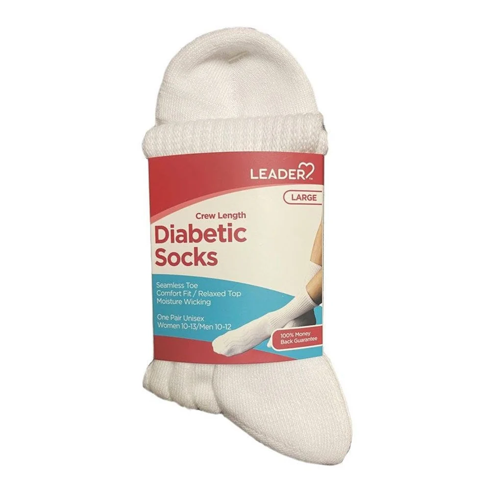 Prestigious Leader Diabetic Crew Socks Large Size White for Comfort and Improved Circulation 1Pair Fast