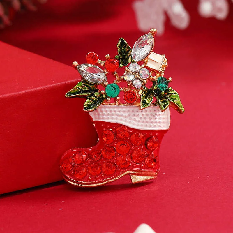 Outstanding Crystal Red Cubic Zirconia Christmas Stocking Brooch Sustainable