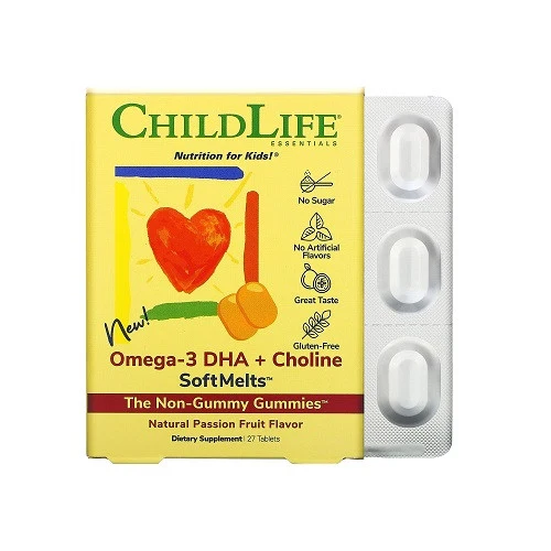 Genuine Child Life Omega 3 DHA Choline SoftMelts Natural Passion Fruit Tabelts 27 Ea Trendy