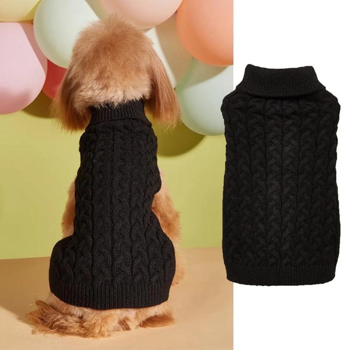 Easy-to-Use Classic Cable Knit Dog Sweater Warm Turtleneck Pet Clothes for Cats Small Dogs Practical