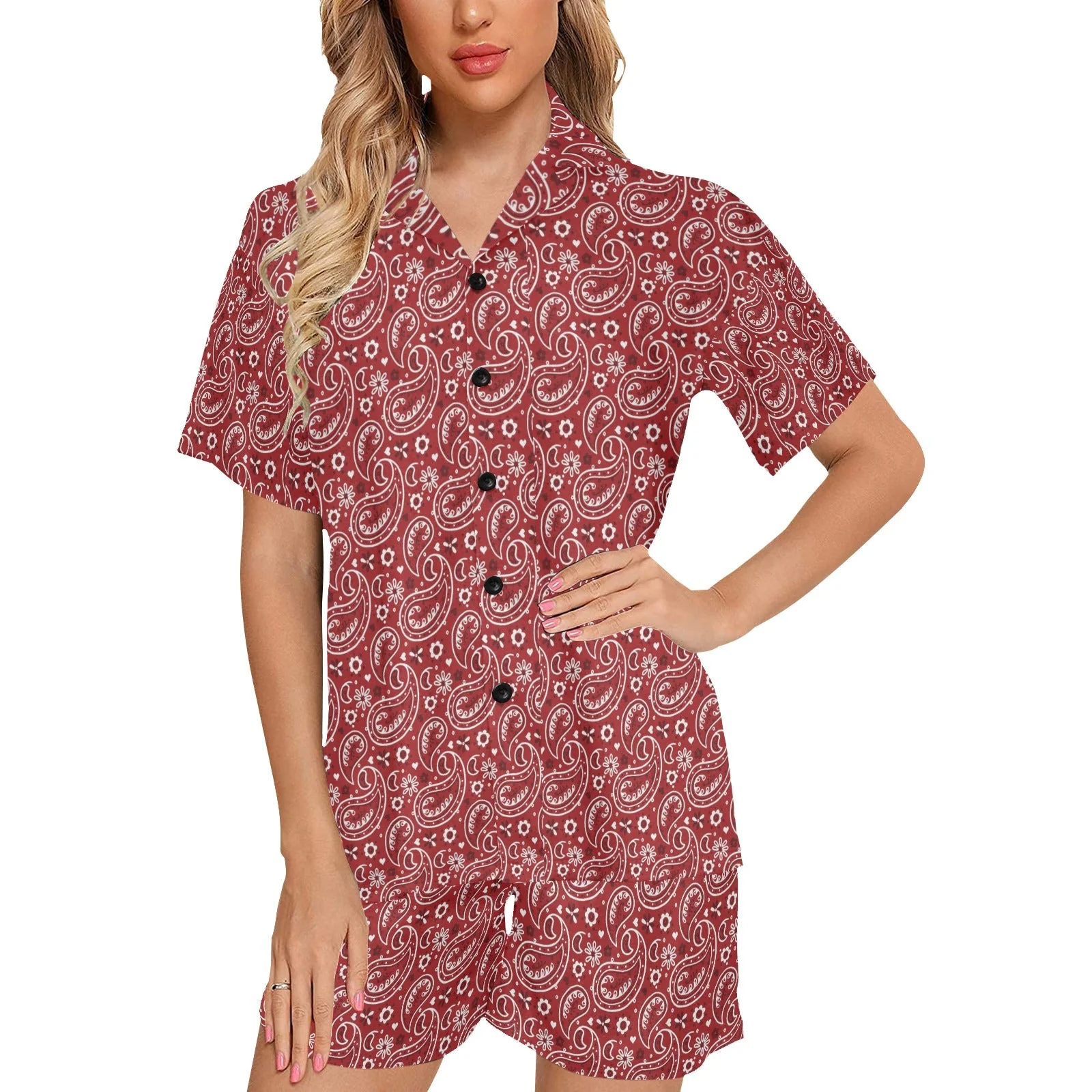 Fine Red Bandana Women's Western Pajama Set Elite