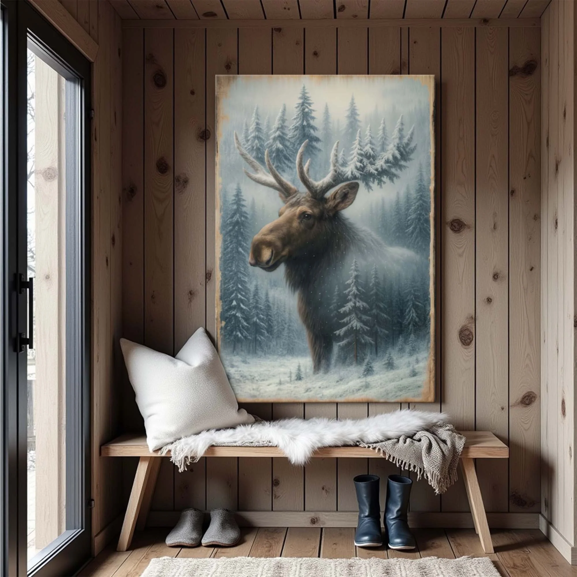 Proven Snowy Forest Moose Double Exposure Wall Art Original Design