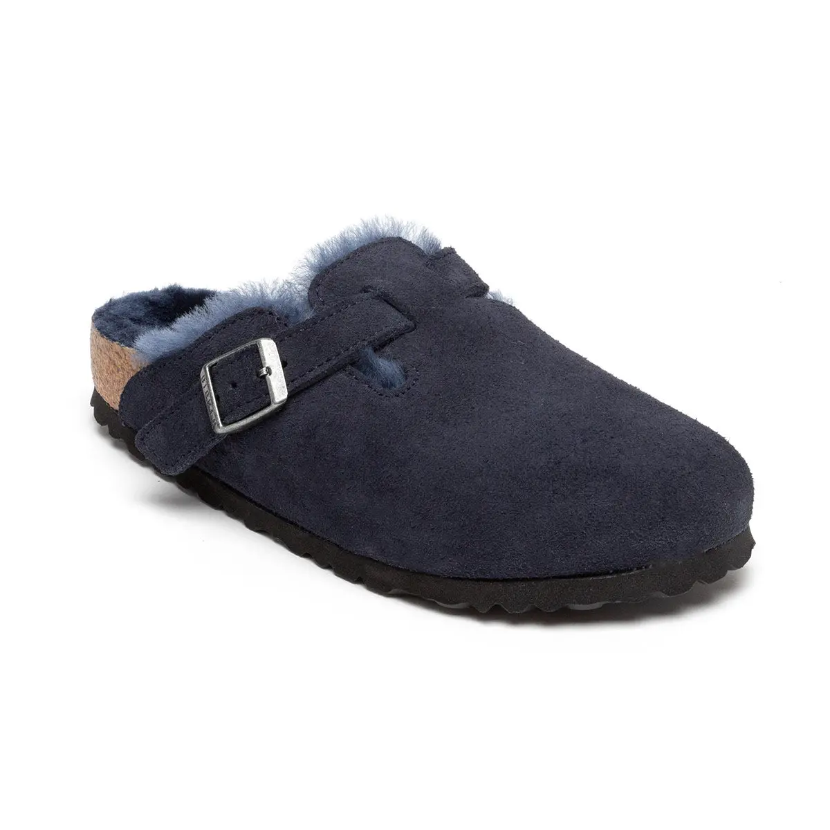 Certified Birkenstock Boston Shearling Suede Leather Midnight Clogs Contemporary