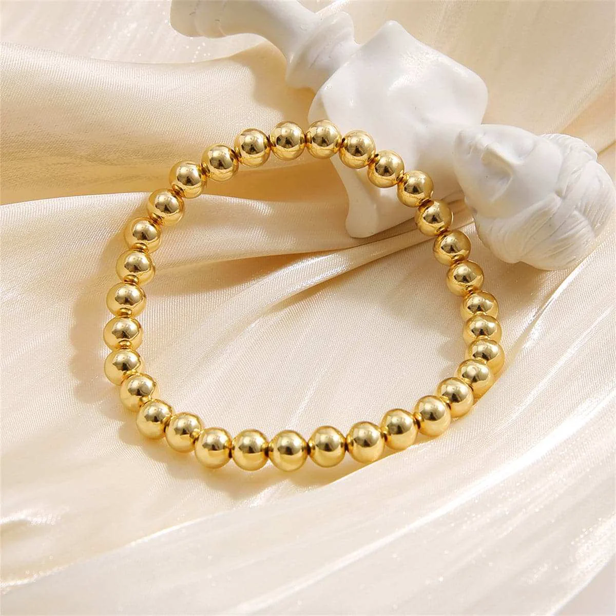 World-Class Goldtone Bead Stretch Bracelet Breathable