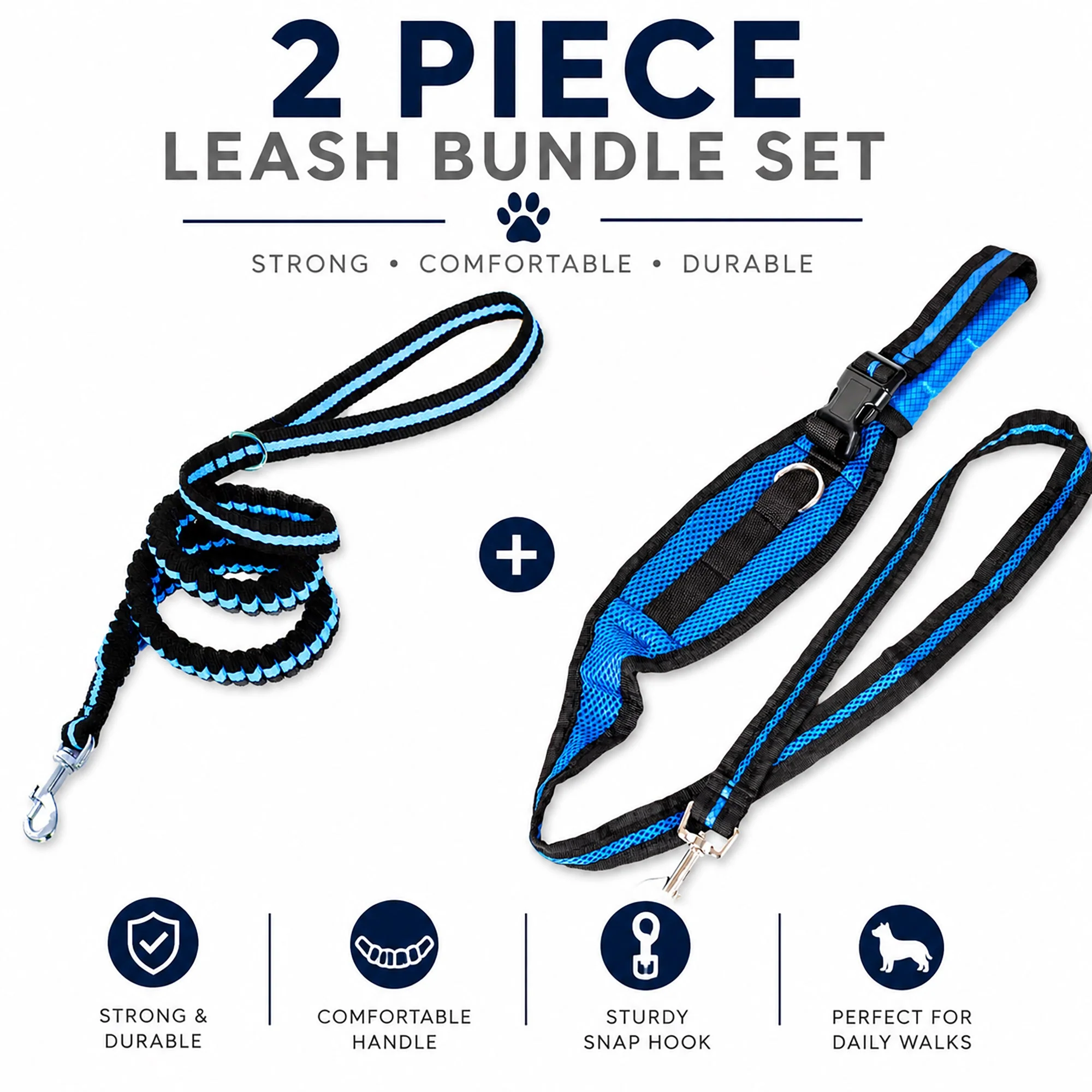 Exclusive Pet Life ® Accordion and Hand's Belt-Clip Dog Leash - 2 Piece Set Genuine